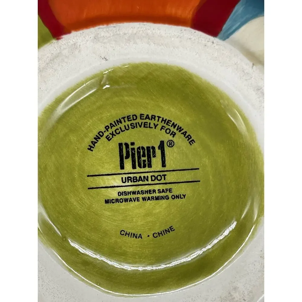 Pier 1 Urban Dot Earthenware Set of 2 Cereal Bowls 6” *Small Paint Chip on each